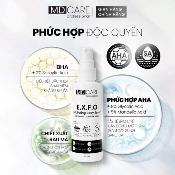 Xịt tẩy tế bào chết toàn thân MD Care E.X.F.O Exfoliating Body Spray 100ml